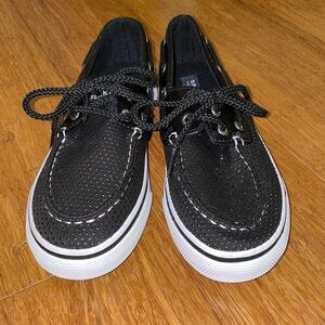 NWOT Sperry top sider bahama black/black dot girls shoes size 2.
